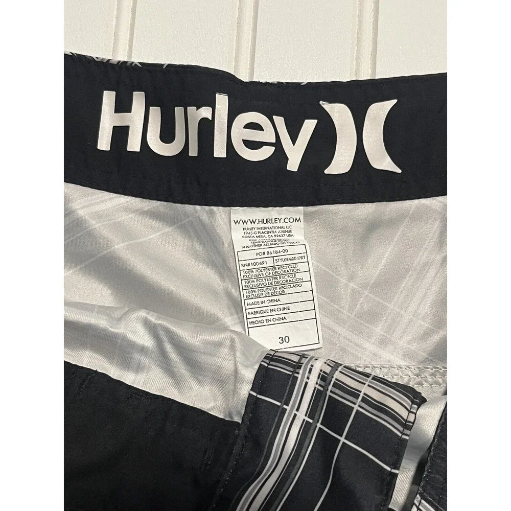 Hurley Men's 30 Striped Black‎ Swim Trunks Board Shorts